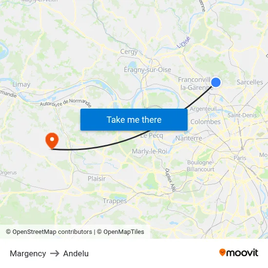 Margency to Andelu map