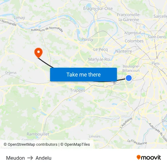 Meudon to Andelu map