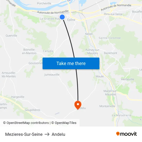 Mezieres-Sur-Seine to Andelu map
