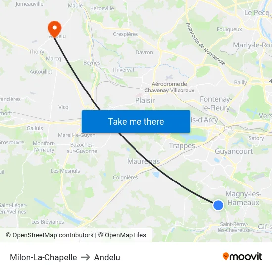 Milon-La-Chapelle to Andelu map