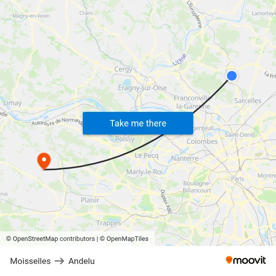 Moisselles to Andelu map
