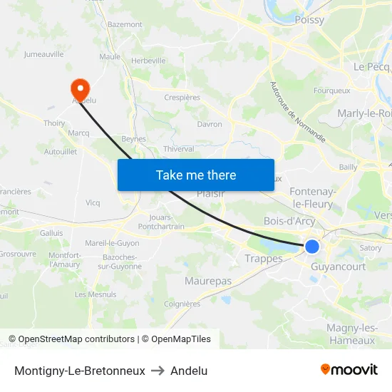 Montigny-Le-Bretonneux to Andelu map