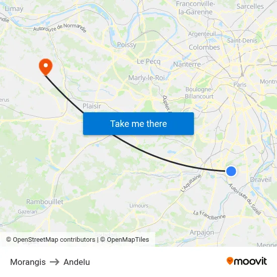 Morangis to Andelu map