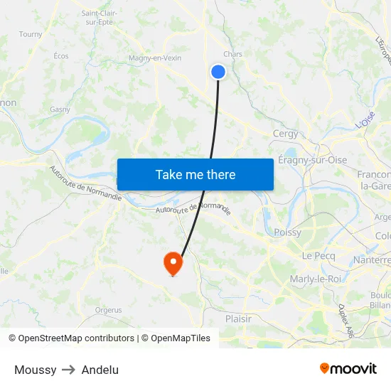 Moussy to Andelu map