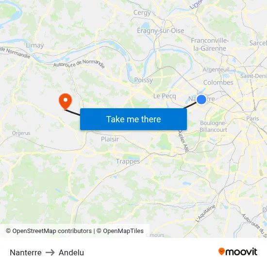 Nanterre to Andelu map