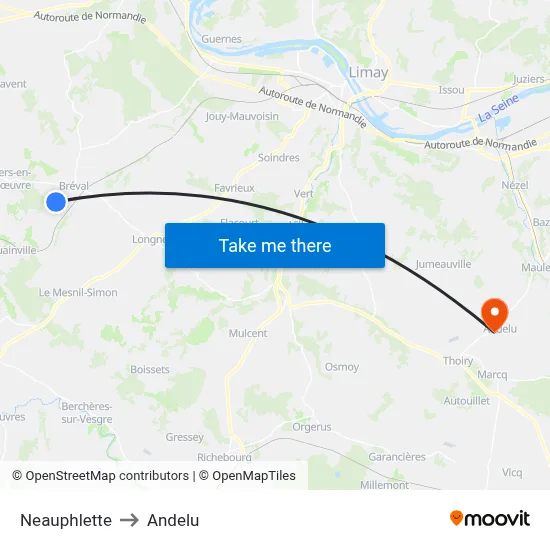 Neauphlette to Andelu map