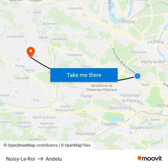 Noisy-Le-Roi to Andelu map