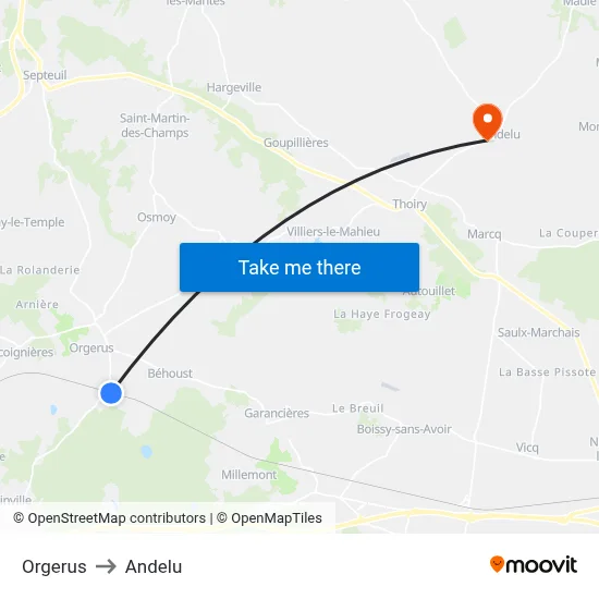 Orgerus to Andelu map