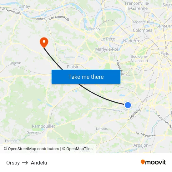 Orsay to Andelu map