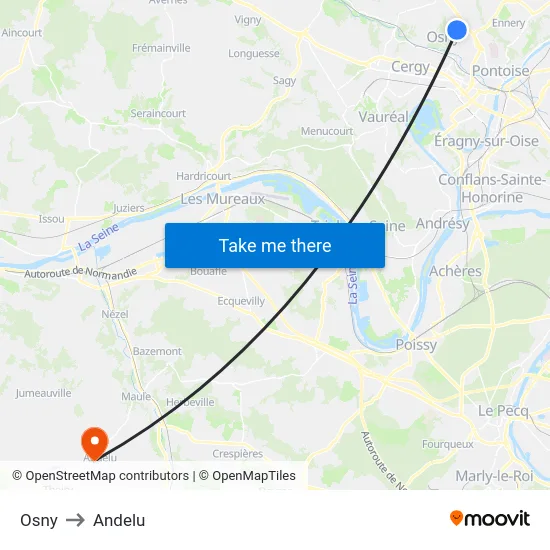 Osny to Andelu map