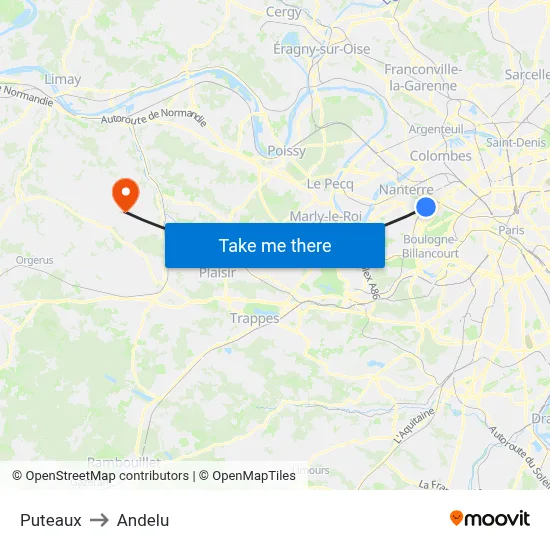 Puteaux to Andelu map