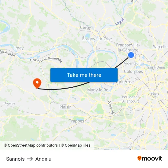 Sannois to Andelu map