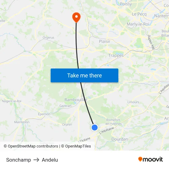 Sonchamp to Andelu map