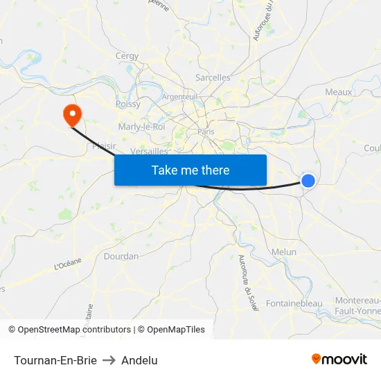 Tournan-En-Brie to Andelu map
