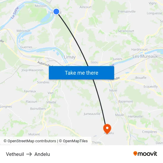 Vetheuil to Andelu map