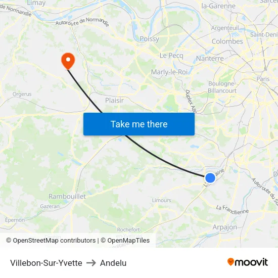 Villebon-Sur-Yvette to Andelu map