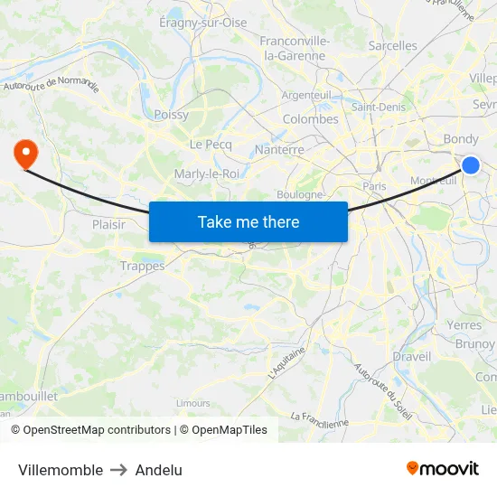 Villemomble to Andelu map