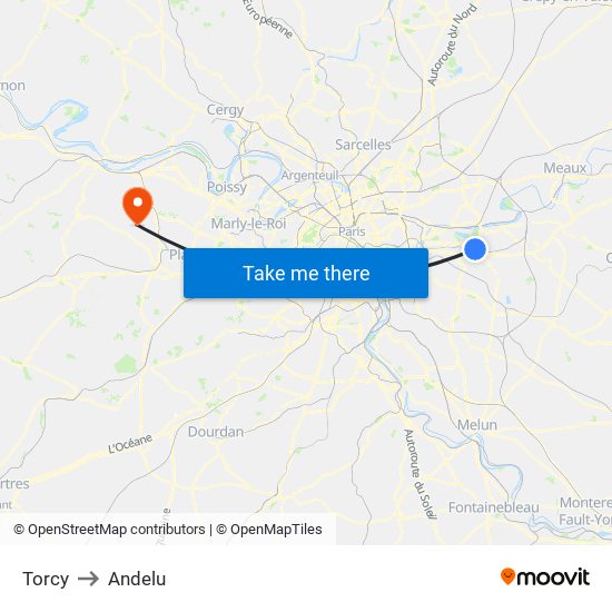 Torcy to Andelu map