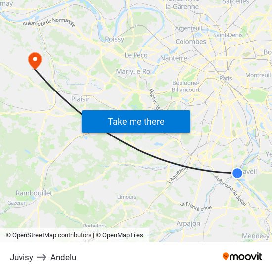 Juvisy to Andelu map