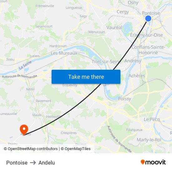 Pontoise to Andelu map