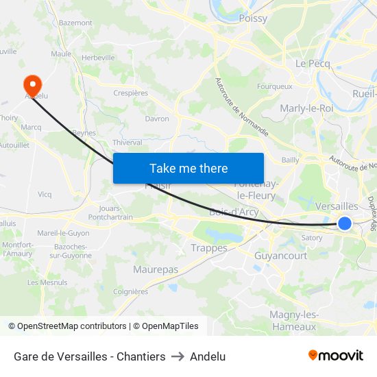 Gare de Versailles - Chantiers to Andelu map