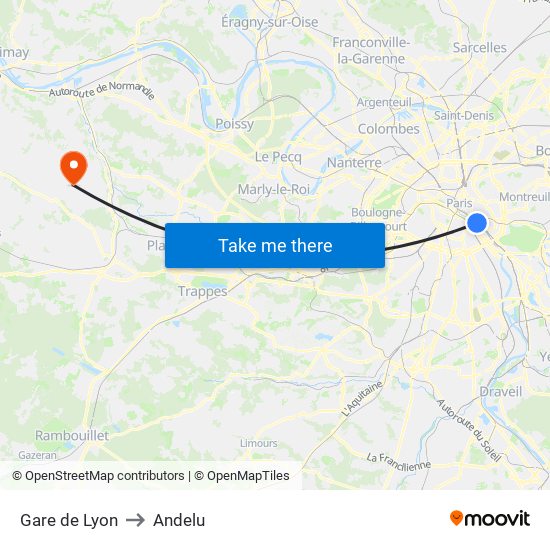 Gare de Lyon to Andelu map