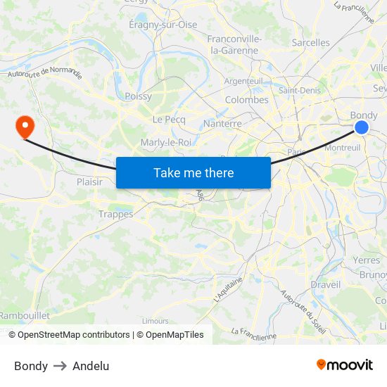 Bondy to Andelu map