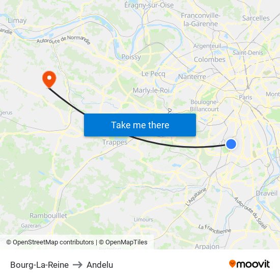 Bourg-La-Reine to Andelu map