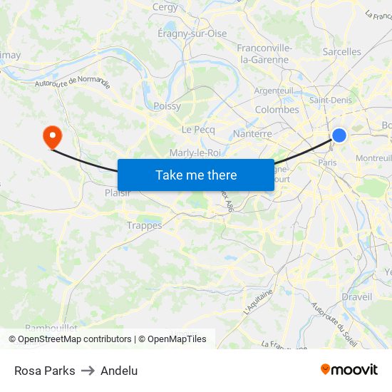 Rosa Parks to Andelu map