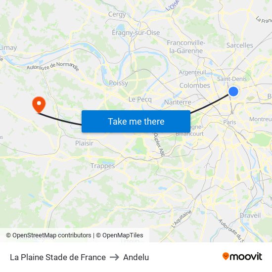 La Plaine Stade de France to Andelu map