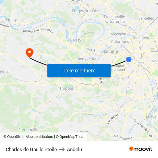 Charles de Gaulle Etoile to Andelu map