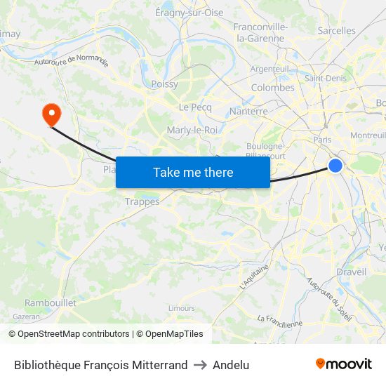 Bibliothèque François Mitterrand to Andelu map