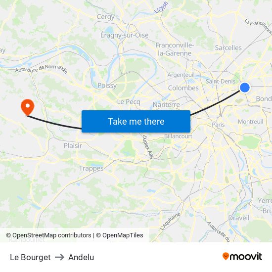 Le Bourget to Andelu map