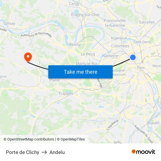 Porte de Clichy to Andelu map