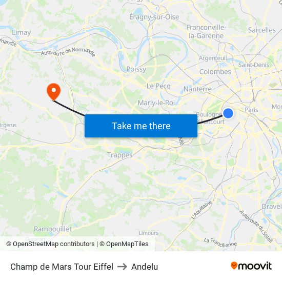 Champ de Mars Tour Eiffel to Andelu map
