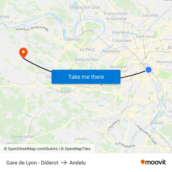 Gare de Lyon - Diderot to Andelu map