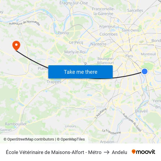 École Vétérinaire de Maisons-Alfort - Métro to Andelu map