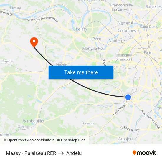 Massy - Palaiseau RER to Andelu map
