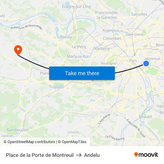 Place de la Porte de Montreuil to Andelu map