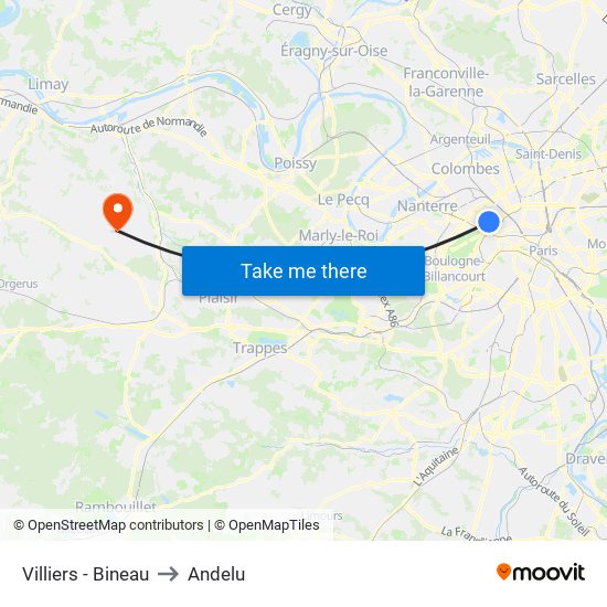 Villiers - Bineau to Andelu map