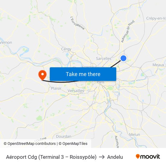 Aéroport Cdg (Terminal 3 – Roissypôle) to Andelu map