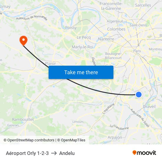 Aéroport Orly 1-2-3 to Andelu map