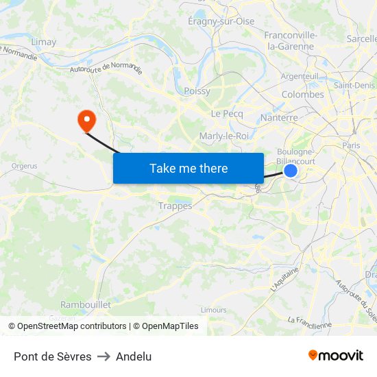 Pont de Sèvres to Andelu map