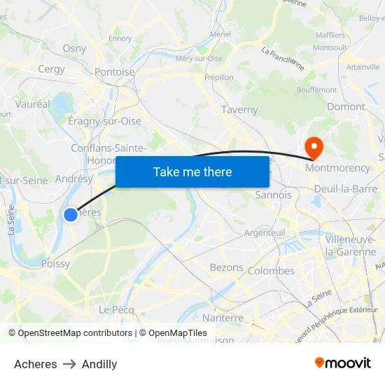 Acheres to Andilly map