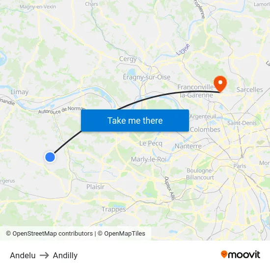 Andelu to Andilly map