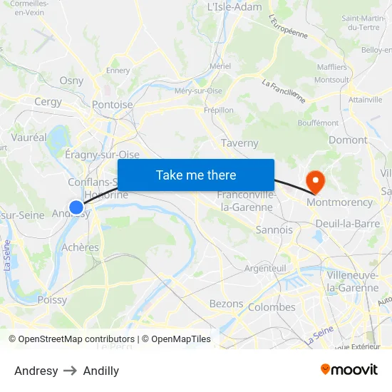 Andresy to Andilly map