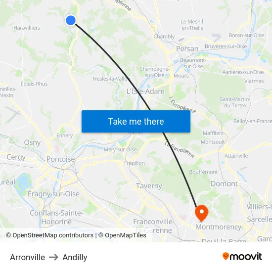 Arronville to Andilly map
