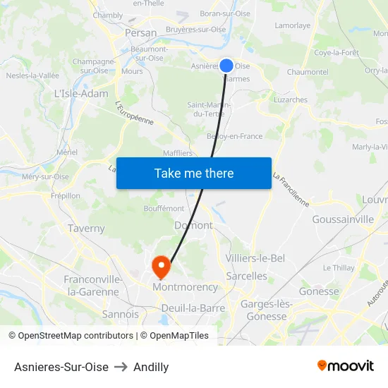 Asnieres-Sur-Oise to Andilly map