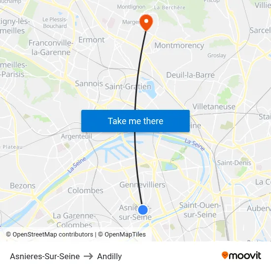 Asnieres-Sur-Seine to Andilly map