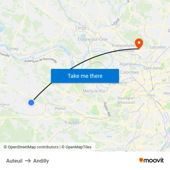 Auteuil to Andilly map